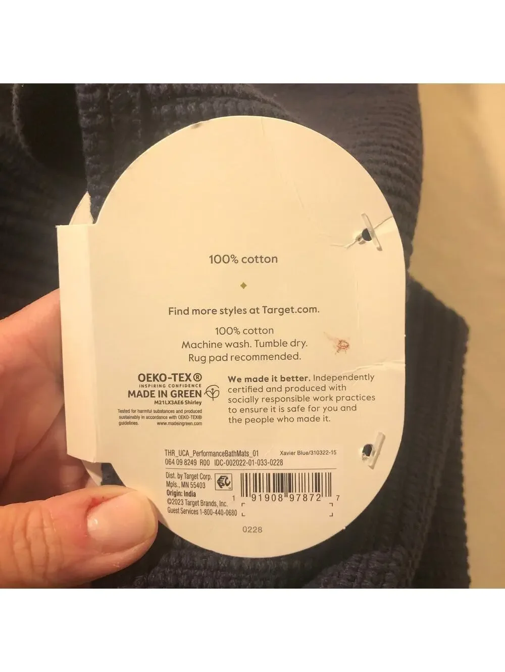Threshold NWT Performance Plus Xavier Blue 100% Cotton Bath Mat 20x30